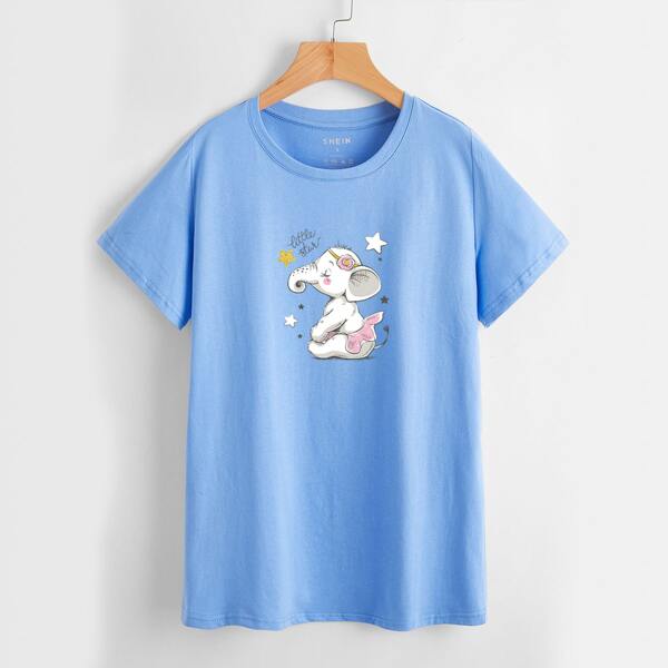 

Elephant And Letter Graphic Tee, Blue
