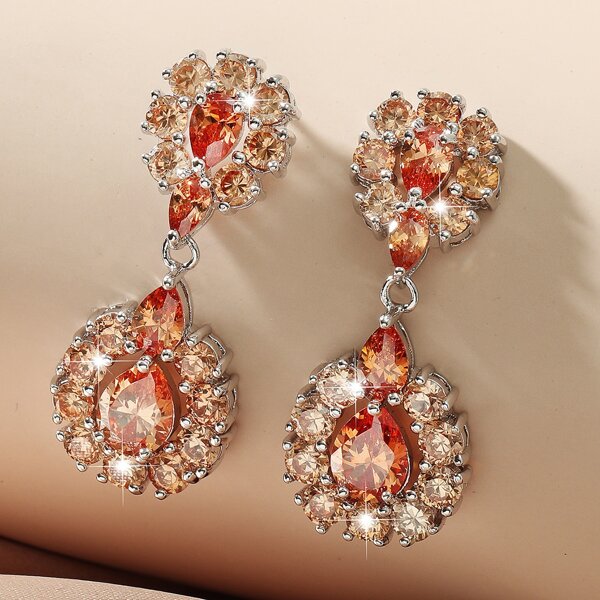 

Zircon Decor Drop Earrings, Champagne