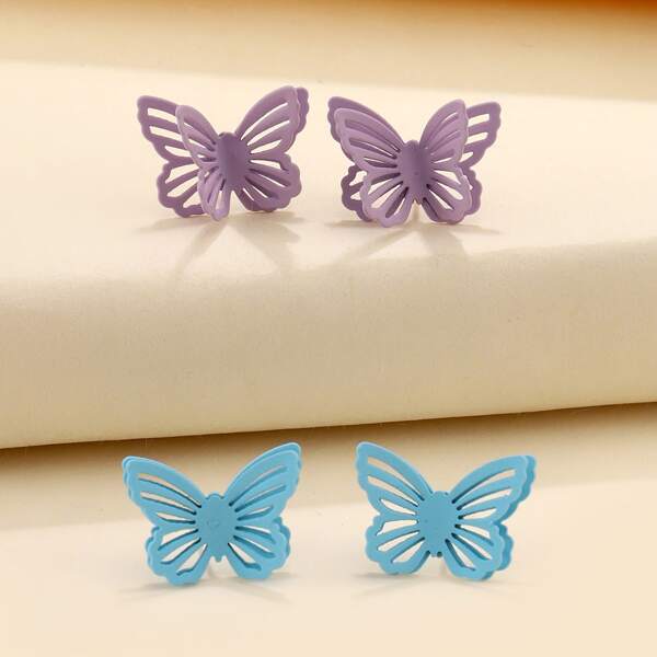 

2pairs Butterfly Earrings, Multicolor