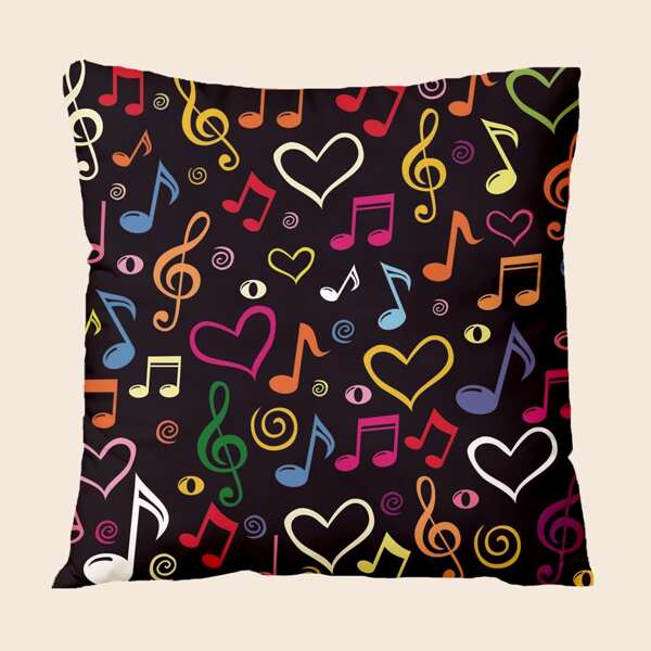 

Music Notes Print Cushion Cover Without Filler, Multicolor