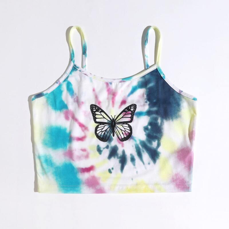 

Butterfly Graphic Tie Dye Crop Cami, Multicolor