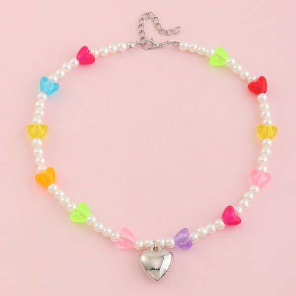 

Girls Heart Charm Necklace, Multicolor