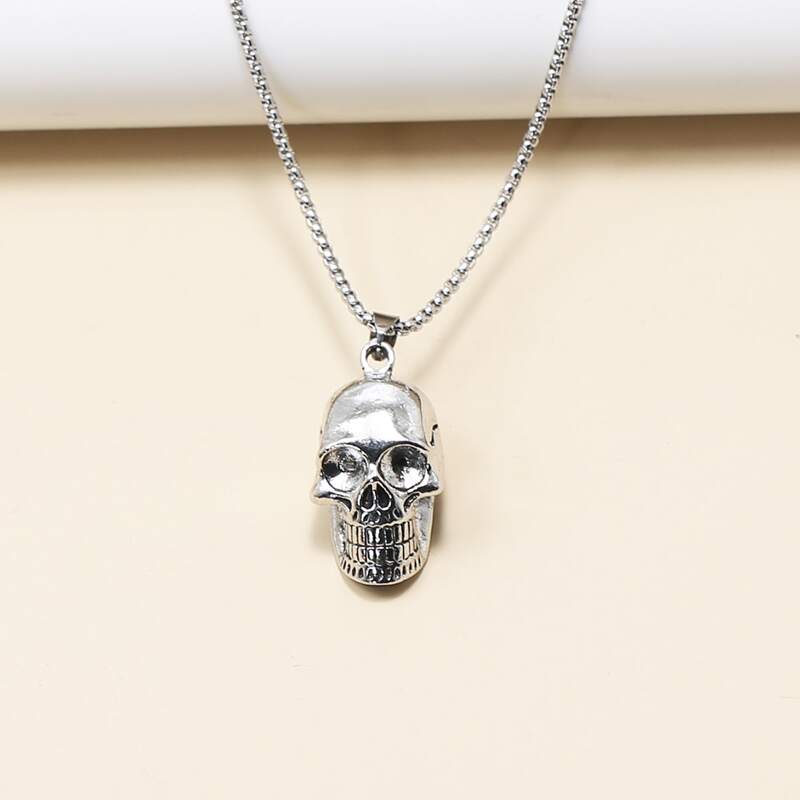 

Guys Skull Charm Necklace, Silver