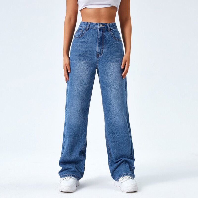 

High Waist Washed Boyfriend Jeans, Medium wash