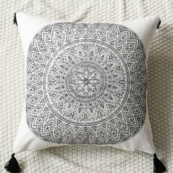 

Mandala Print Cushion Cover Without Filler, Black and white