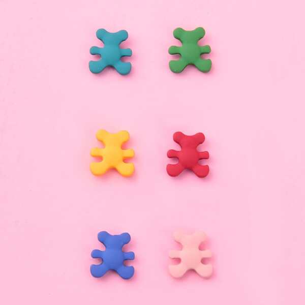 

6pcs Girls Bear Decor Stud Earrings, Multicolor