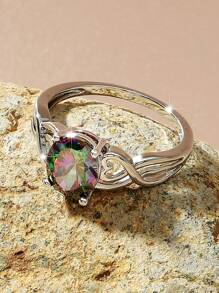 1 Thời Trang Đính Đá Cubic Zirconia & Trang Trí Trái Tim Nhẫn Cho Nữ Quà Tặng Cho Tiệc Cưới - Bạc - Xem 2