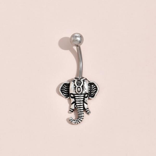 

Elephant Decor Navel Belly Ring, Antique silver