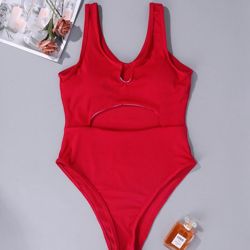 

Ribbed Cutout One-Piece Swimsuit, Red