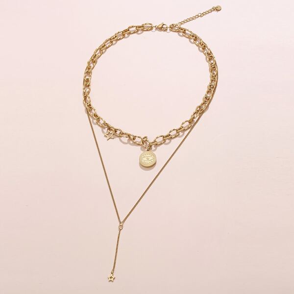 

Star Charm Layered Y Lariat Necklace, Gold