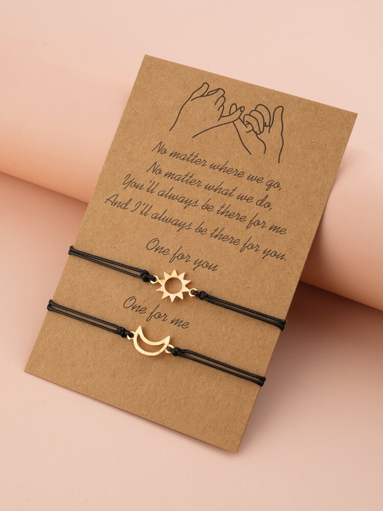 2入組太陽和月亮細節手鐲 - 黑色 - 查看 1