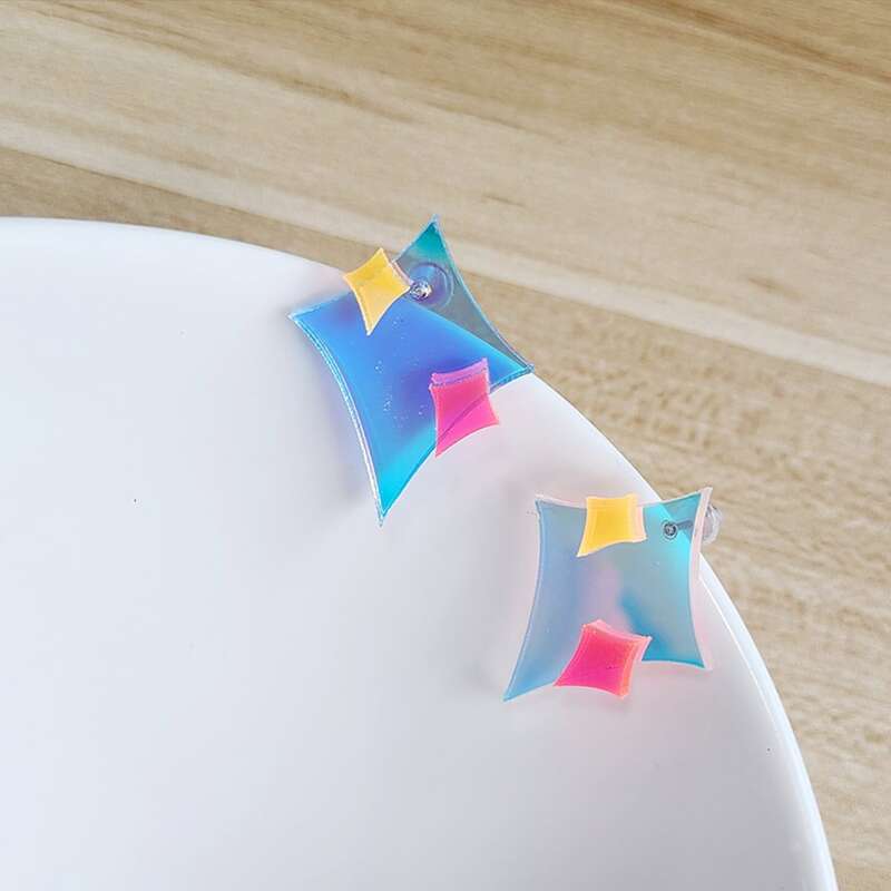 

1pair Geo Clear Earrings, Multicolor