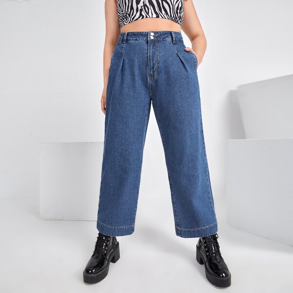 

Plus Button Fly Wide Leg Jeans, Dark wash