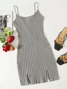 SHEIN EZwear Đầm Chia màu trơn Giải trí - Xám - Xem 1