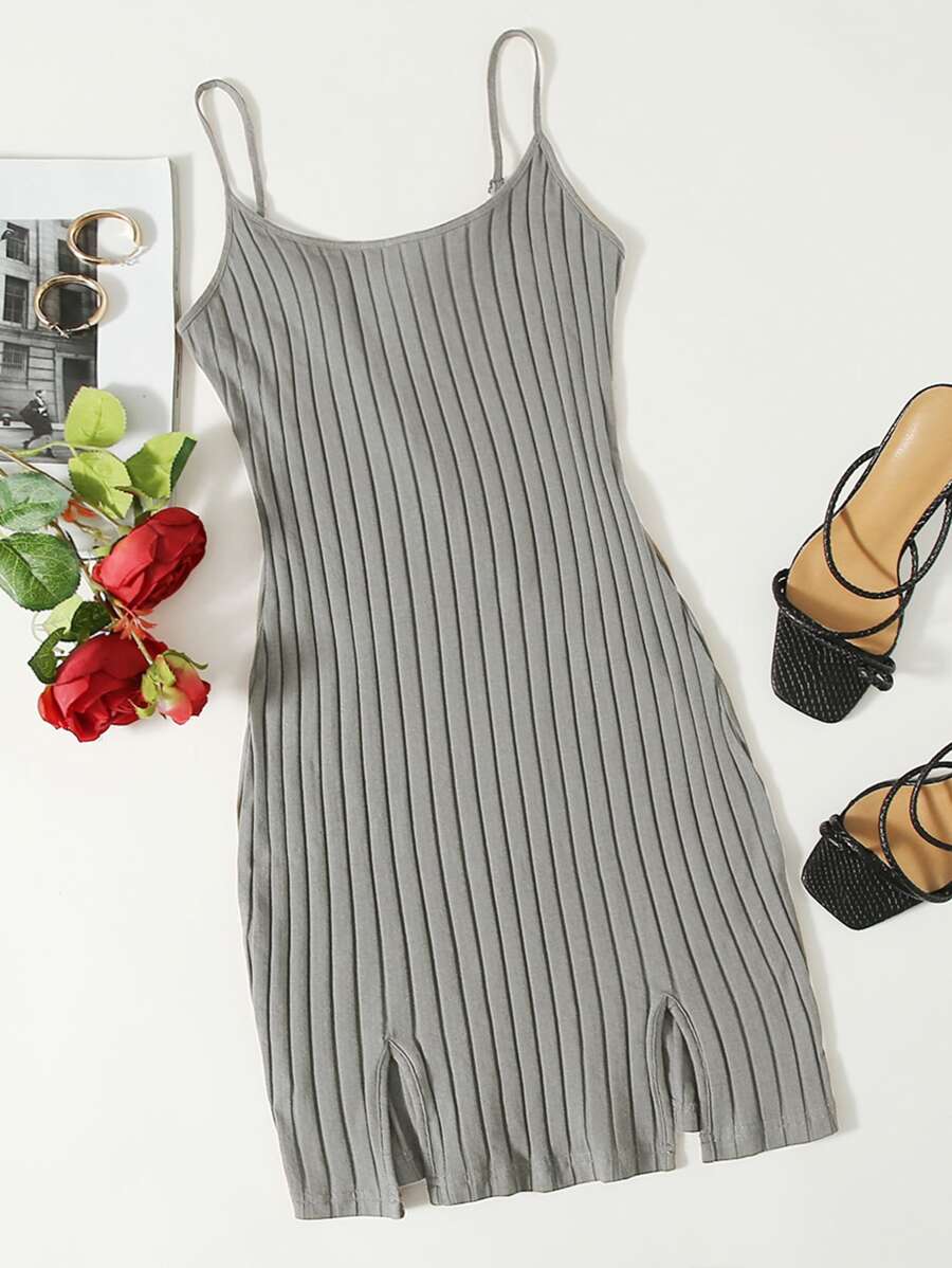 SHEIN EZwear Đầm Chia màu trơn Giải trí - Xám - Xem 1