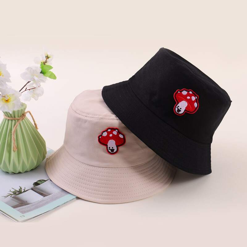 

2pcs Mushroom Embroidery Bucket Hat, Multicolor