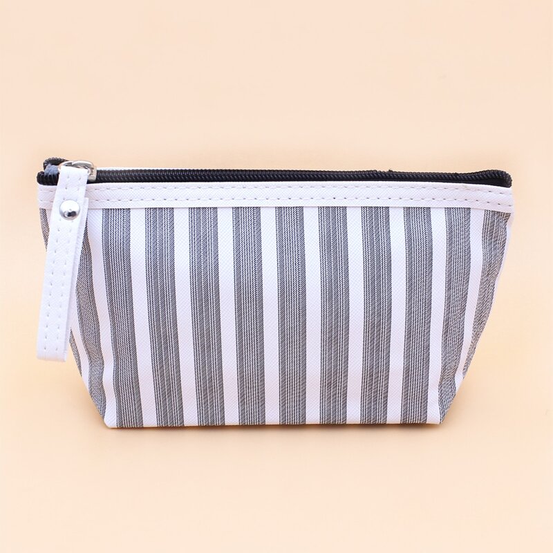 

Striped Zipper Makeup Bag, Grey