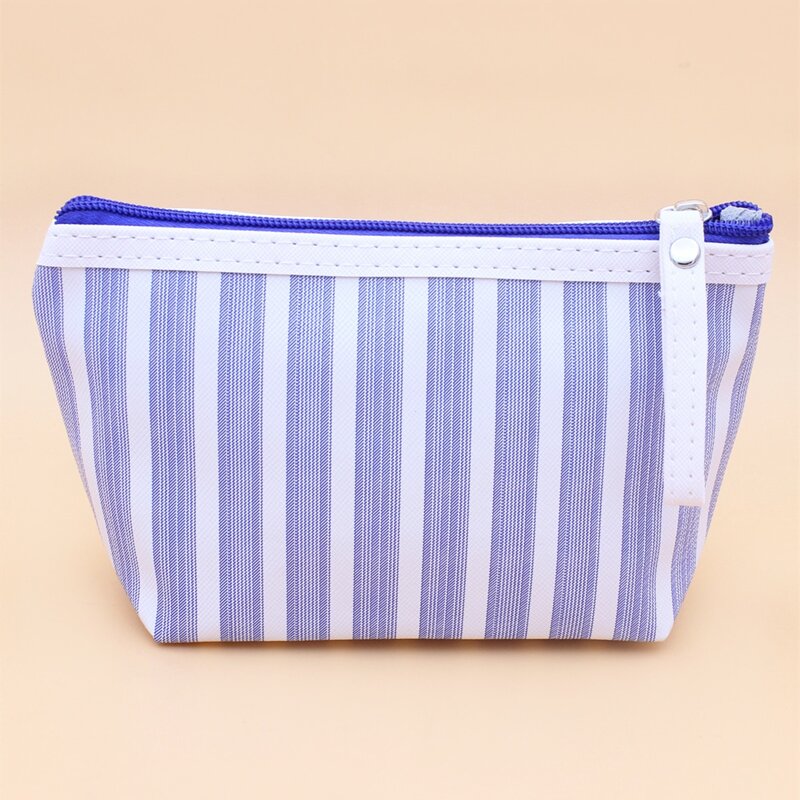 

Striped Zipper Makeup Bag, Blue
