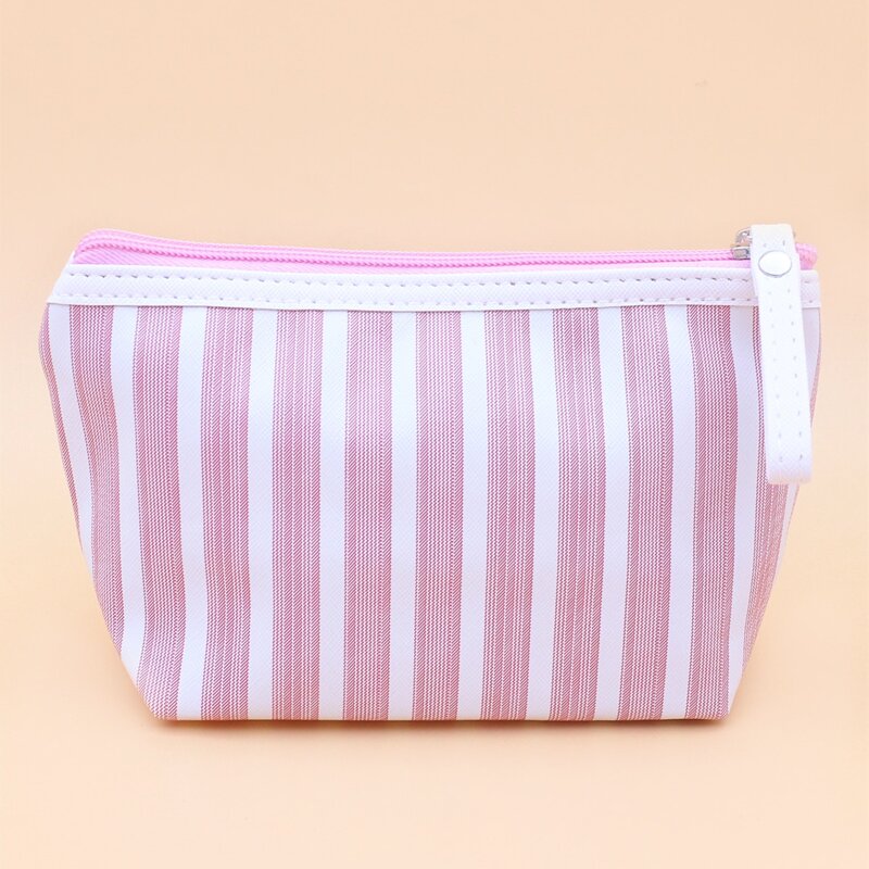 

Striped Zipper Makeup Bag, Pink