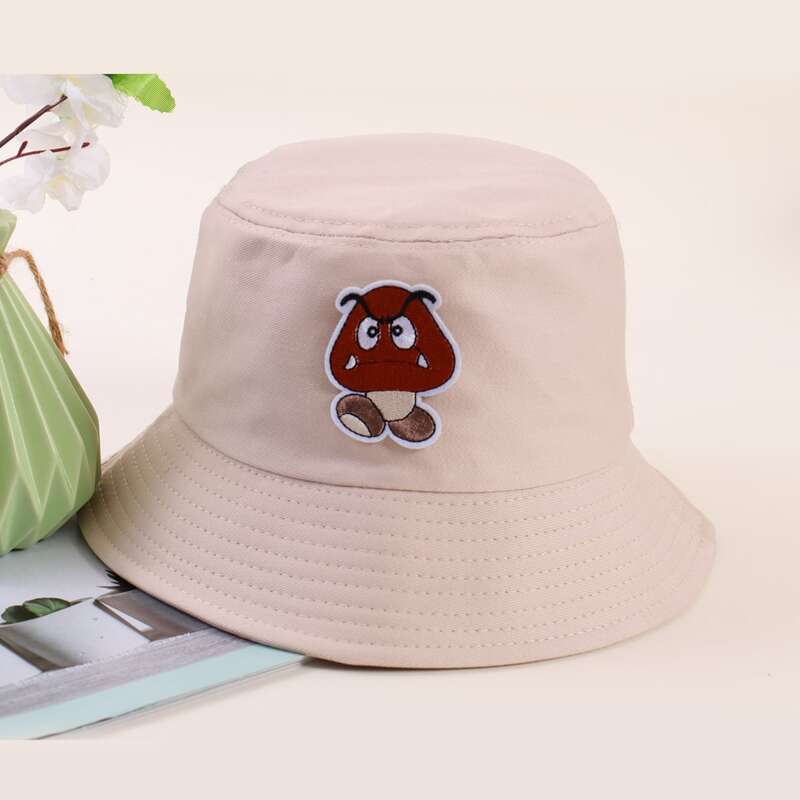 

Cartoon Graphic Embroidery Bucket Hat, Beige