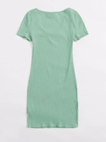 SHEIN BASICS 西裝領羅紋針織包臀連衣裙 - 薄荷綠 - 查看 2
