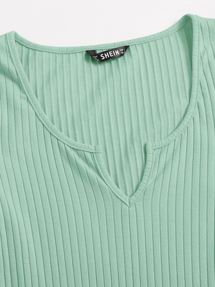 SHEIN BASICS Cotton Notch Neck Rib-knit Bodycon Dress - Mint Green - View 5