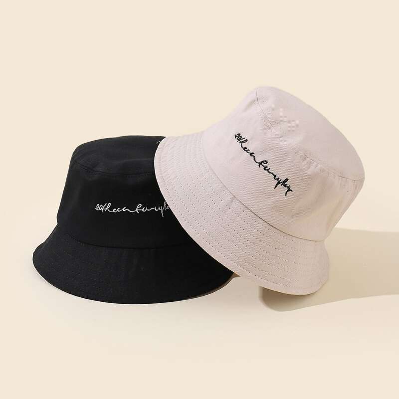 

2pcs Letter Graphic Embroidery Bucket Hat, Multicolor