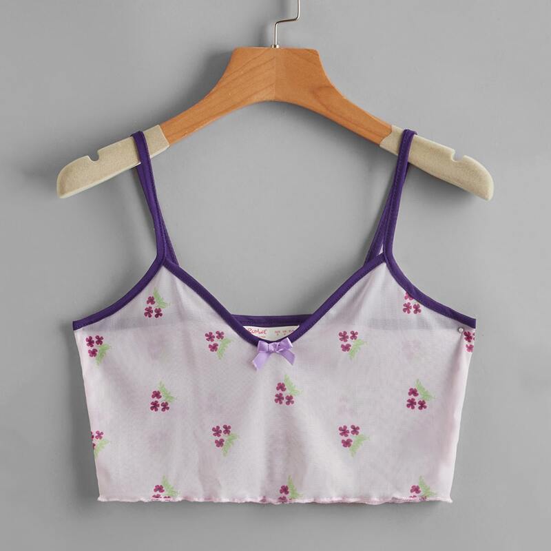 

Ditsy Floral Mesh Ringer Crop Cami, Mauve purple
