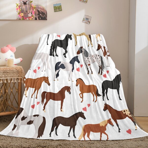 

Kids Horse Print Plush Blanket, Multicolor