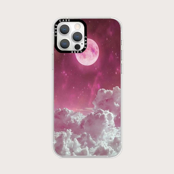 

Moon & Cloud Print Phone Case, Red and white