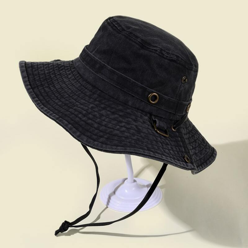 

Eyelet Decor Hiking Hat, Black