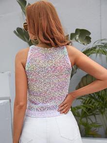 繫帶短版針織上衣 - 彩色 - 查看 2