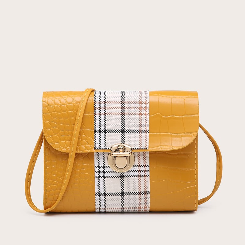 

Croc Embossed Plaid Crossbody Bag, Yellow