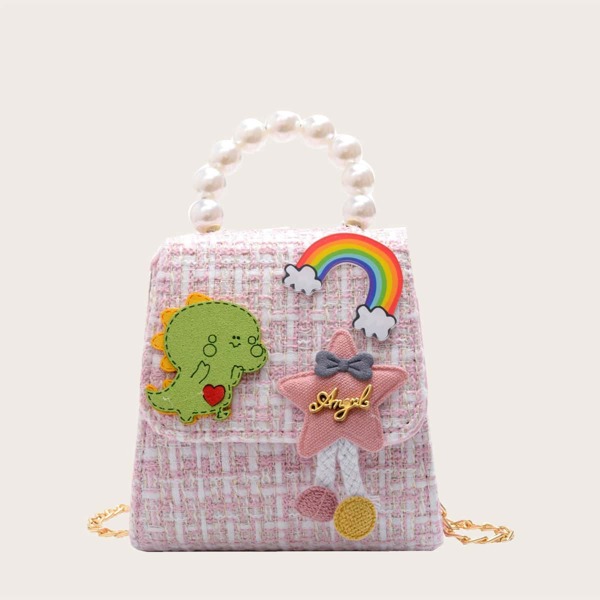 

Girls Cartoon Appliques Chain Satchel Bag, Pink