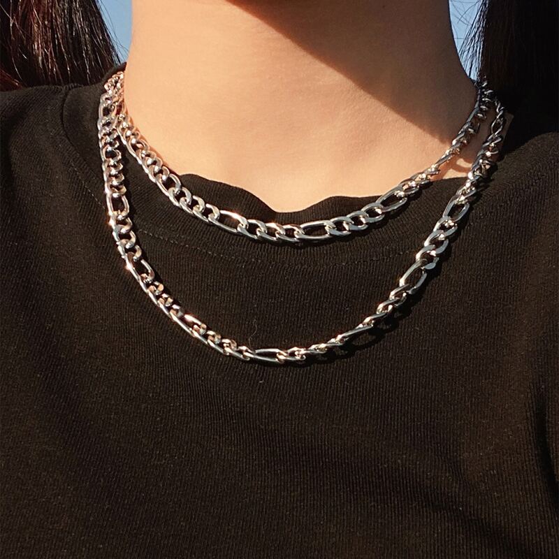 

2pcs Simple Chain Necklace, Silver