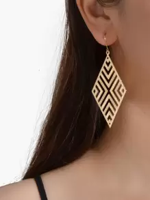 Hollow Out Geometric Drop Earrings - Yellow Gold - View 1