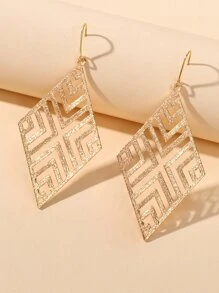Hollow Out Geometric Drop Earrings - Yellow Gold - View 2
