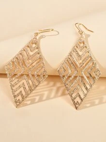 Hollow Out Geometric Drop Earrings - Yellow Gold - View 3