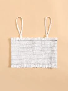 SHEIN Qutie 打褶短版吊帶上衣 - 白色 - 查看 5