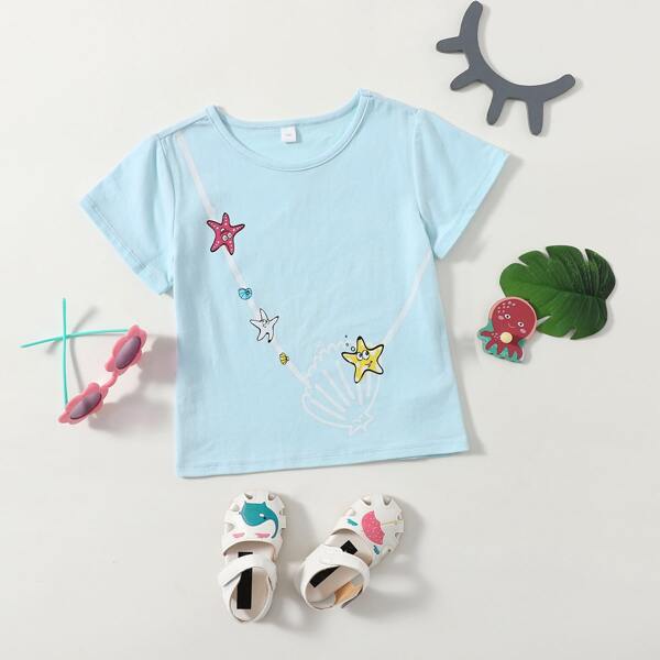 

Toddler Girls Cartoon Graphic Tee, Baby blue