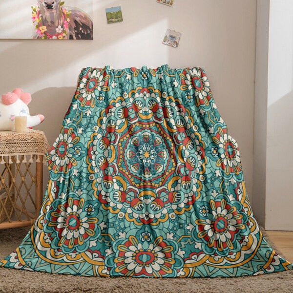 

Mandala Print Flannel Blanket, Multicolor