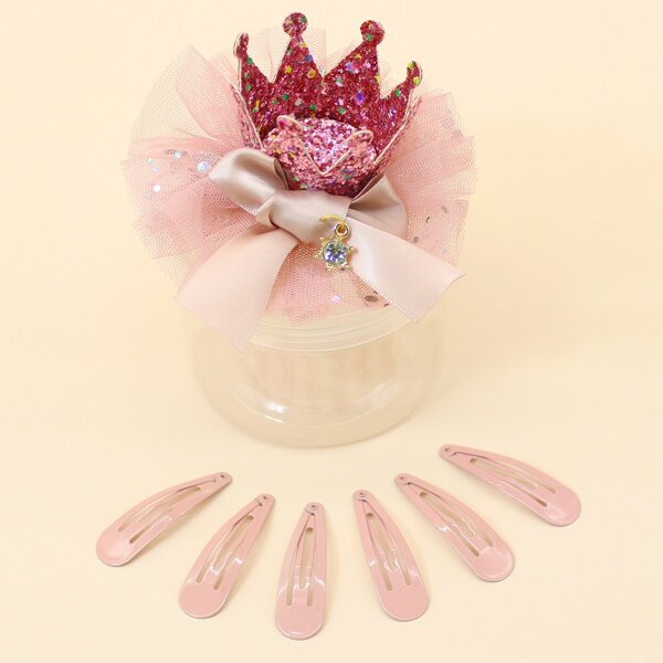 

7pcs Toddler Girls Crown Decor Hair Clip, Pink