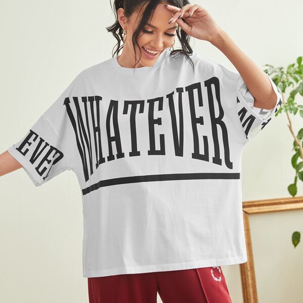 

Drop Shoulder Letter Graphic Tee, White
