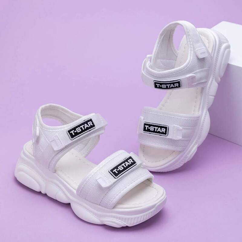 

Letter Velcro Strap Sport Sandals, White