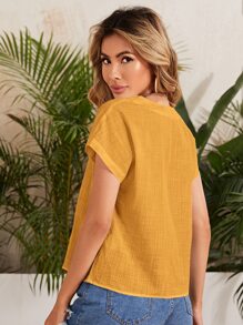 SHEIN LUNE 蝙蝠袖素色上衣 - 芥末黃 - 查看 2