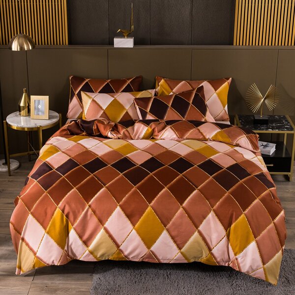 

Geometric Pattern Duvet Cover Set Without Filler, Multicolor