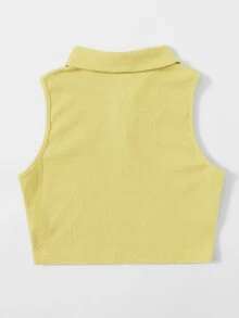 SHEIN EZwear Ribbed Half-Button Cropped Tank Top - Yellow - View 2