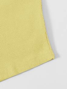 SHEIN EZwear Ribbed Half-Button Cropped Tank Top - Yellow - View 3