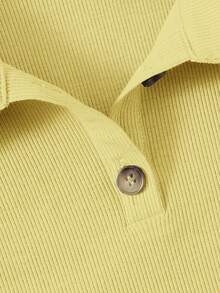 SHEIN EZwear Ribbed Half-Button Cropped Tank Top - Yellow - View 4