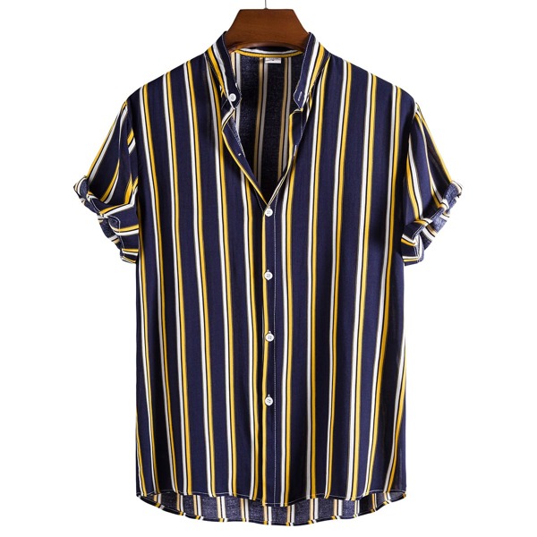 

Men Stripe Button Up Shirt, Navy blue